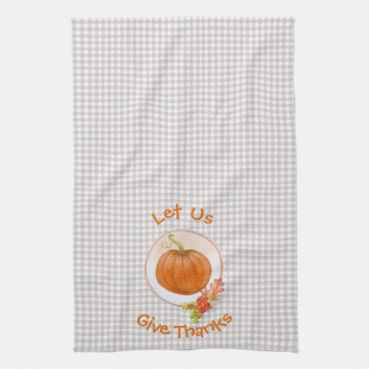 Laten we Bedankt geven - pompoen en bloemen Theedoek (Verticaal)