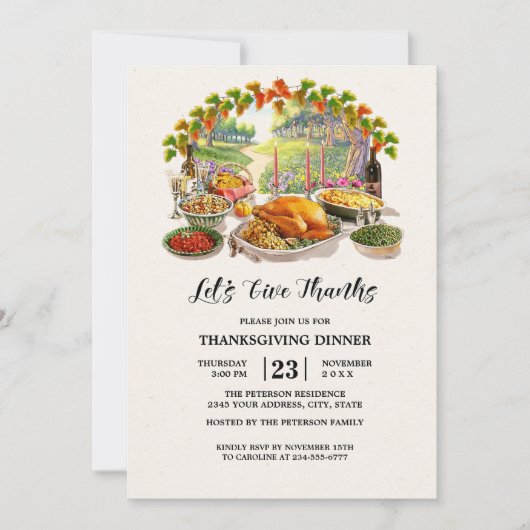 Laten we Bedankt geven. Thanksgiving Diner Kaart (Voorkant)