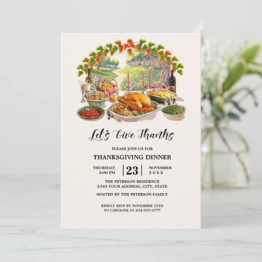 Laten we Bedankt geven. Thanksgiving Diner Kaart (Staand voorkant)