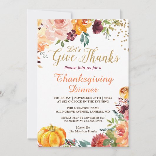 Laten we Bedankt Herfst pompoen Thanksgiving Dinne Kaart (Voorkant)