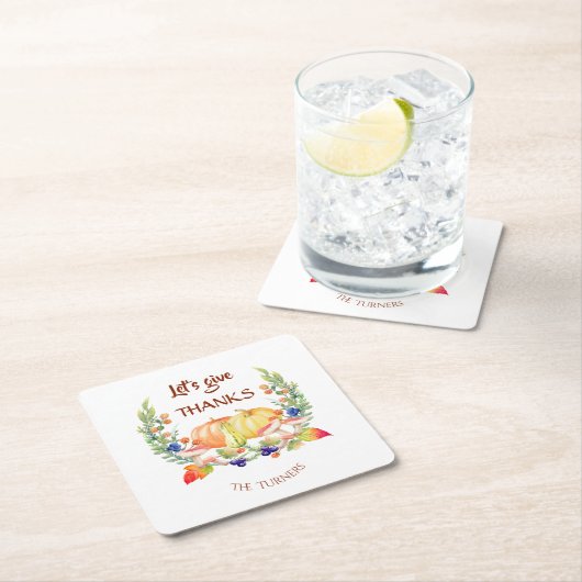 Laten we Bedankt Herfst Wreath Pumpkin Thanksgivin Kartonnen Onderzetters (Insitu)