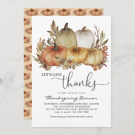 Laten we Bedankt Oranje pompoenThanksgiving geven Kaart (Voorkant / Achterkant)