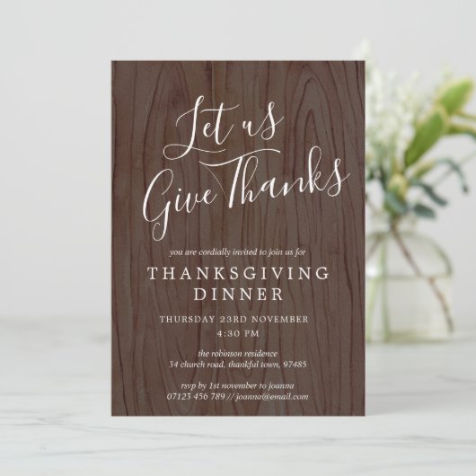 Laten we Bedankt Script Wood Thanksgiving Dinner g Kaart (Staand voorkant)