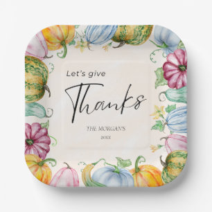 Laten we Bedankt Thanksgiving Waterverf Pompoen ge Papieren Bordje