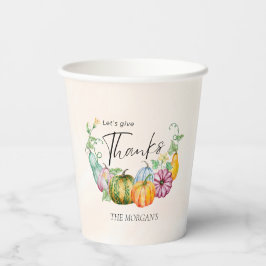 Laten we Bedankt Waterverf Herfstpompoenpapier gev Papieren Bekers