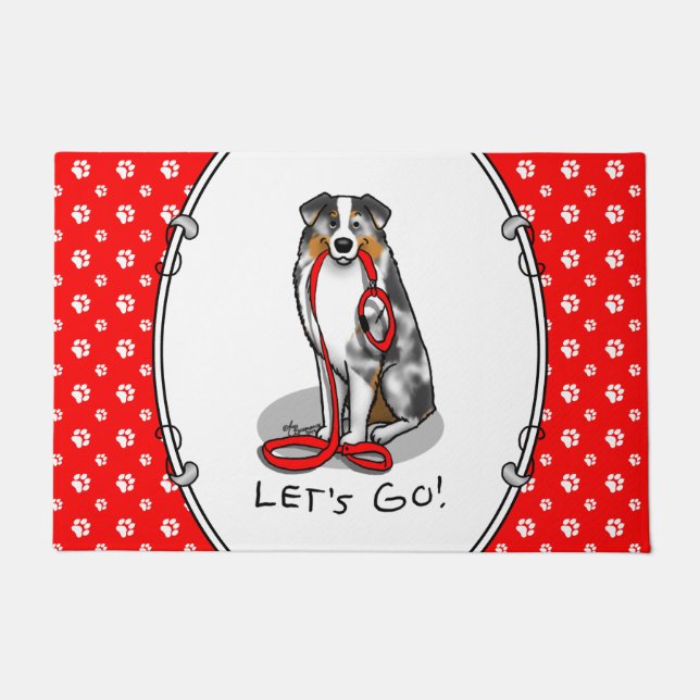 Laten we beginnen! Australian Shepherd (blauwe mer Deurmat (Voorkant)