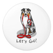 Laten we beginnen! Australian Shepherd (blauwe mer Keramische Knop (Voorkant)