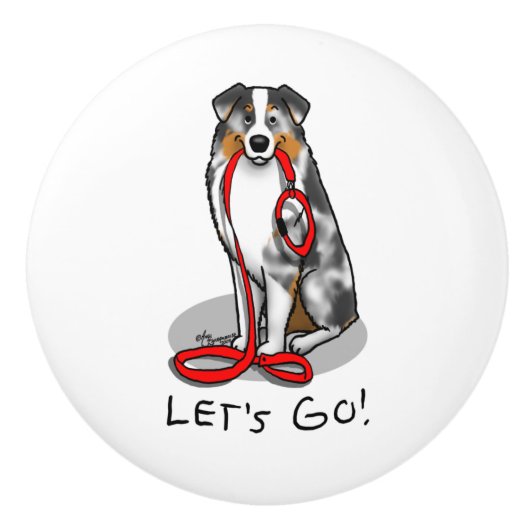 Laten we beginnen! Australian Shepherd (blauwe mer Keramische Knop (Voorkant)