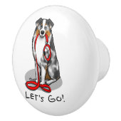 Laten we beginnen! Australian Shepherd (blauwe mer Keramische Knop (Rechts)