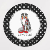 Laten we beginnen! Australian Shepherd (blauwe mer Labels (Design 1)