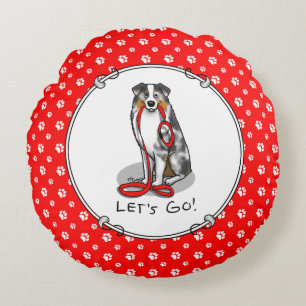 Laten we beginnen! Australian Shepherd (blauwe mer Rond Kussen