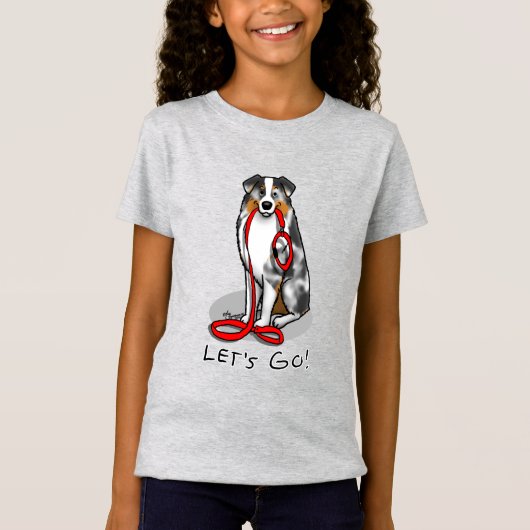 Laten we beginnen! Australian Shepherd (blauwe mer T-shirt (Voorkant)