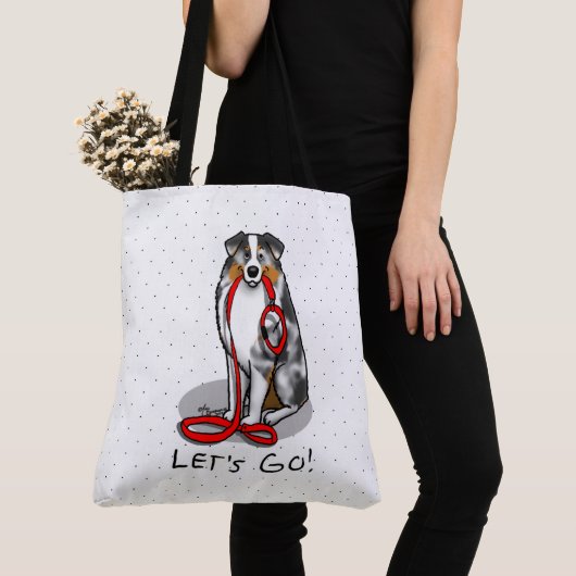 Laten we beginnen! Australian Shepherd (blauwe mer Tote Bag (Dichtbij)