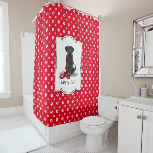 Laten we beginnen! Black Labrador Retriever - Cute Douchegordijn (In situ)