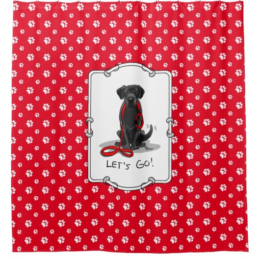 Laten we beginnen! Black Labrador Retriever - Cute Douchegordijn (Voorkant)