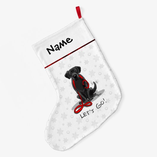 Laten we beginnen! Black Labrador Retriever - Cute Grote Kerstsok (Achterkant (Hangend))