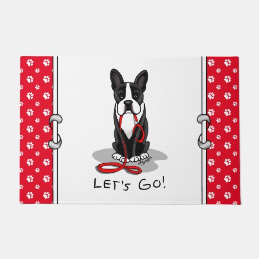 Laten we beginnen! Boston Terrier (zwart) Funny do Deurmat (Voorkant)