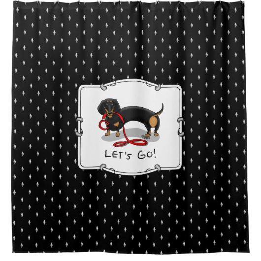 Laten we beginnen! Dachshund (zwart en tan) Funny  Douchegordijn (Voorkant)