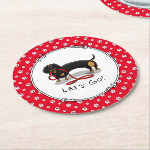 Laten we beginnen! Dachshund (zwart en tan) Funny Ronde Kartonnen Onderzetter