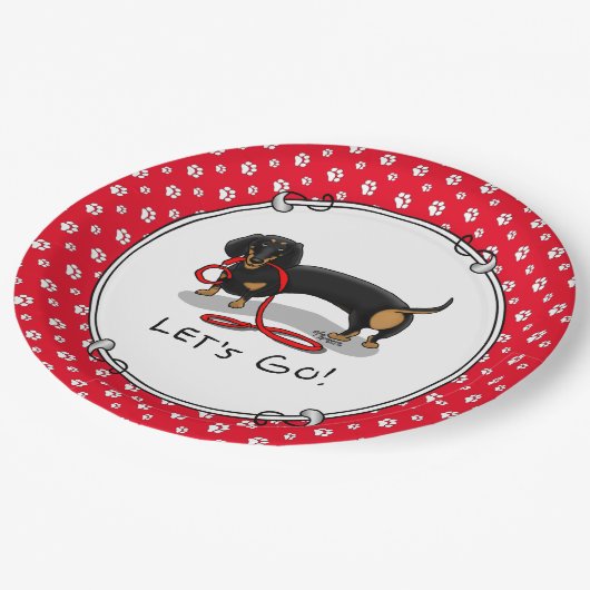 Laten we beginnen! Dachshund (zwart en tan) grappi Papieren Bordje (Gekanteld)