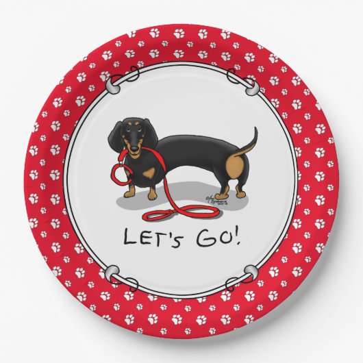 Laten we beginnen! Dachshund (zwart en tan) grappi Papieren Bordje (Voorkant)