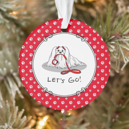 Laten we beginnen! Maltese hond met rode leash - C Ornament (Boom)