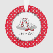 Laten we beginnen! Maltese hond met rode leash - C Ornament (voorkant)