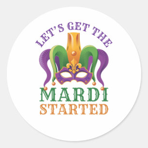 Laten we beginnen met Mardi Gras Party Ronde Sticker