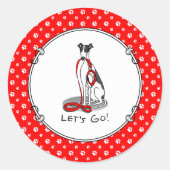 Laten we beginnen! (wandelen) Greyhound Dog (zwart Ronde Sticker (Voorkant)