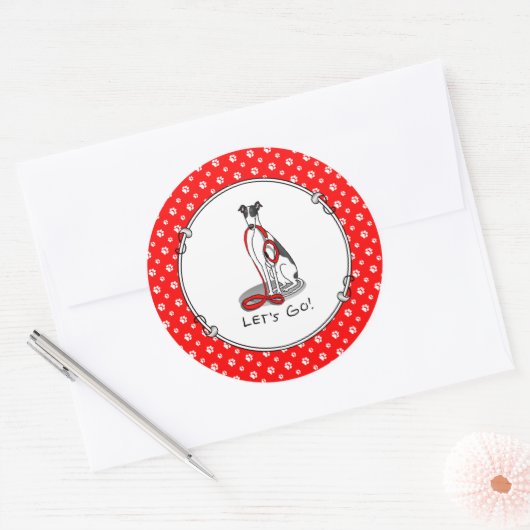 Laten we beginnen! (wandelen) Greyhound Dog (zwart Ronde Sticker (Envelop)