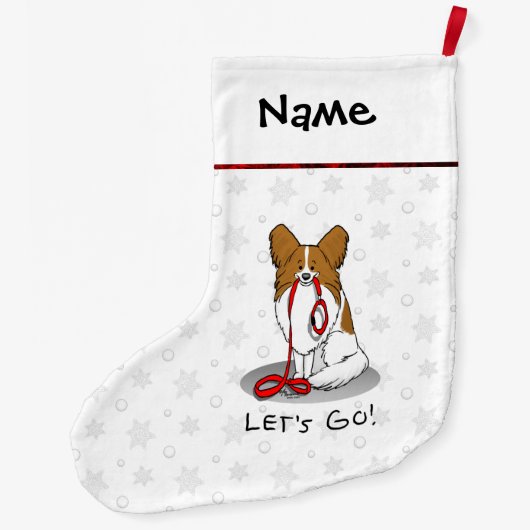 Laten we beginnen! (wandelen) Papillon (wit en roo Grote Kerstsok (Achterkant)