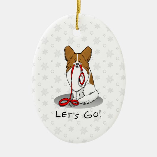 Laten we beginnen! (wandelen) Papillon (wit en roo Keramisch Ornament (Voorkant)