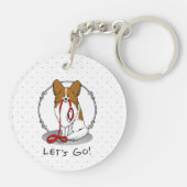 Laten we beginnen! (wandelen) Papillon (wit en roo Sleutelhanger (Achterkant)