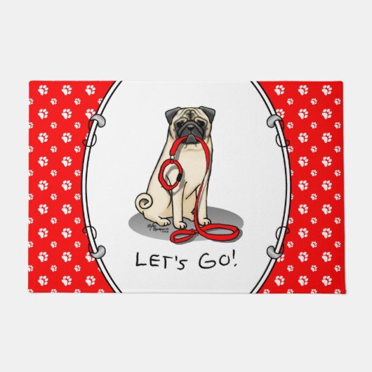 Laten we beginnen! (wandelen) Pug Dog (lichte mug) Deurmat (Voorkant)