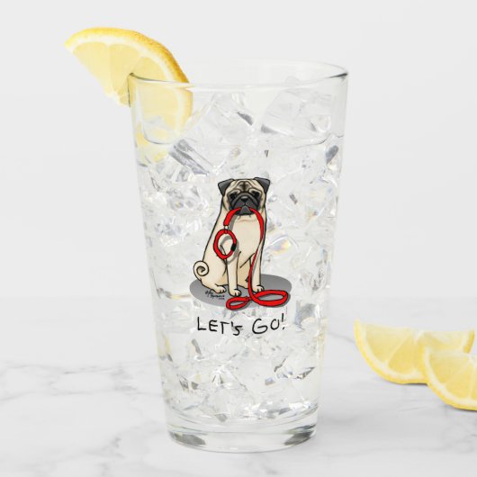 Laten we beginnen! (wandelen) Pug Dog (lichte mug) Glas (Voorkant ijs)