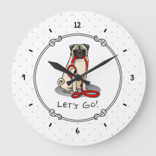 Laten we beginnen! (wandelen) Pug Dog (lichte mug) Grote Klok