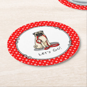 Laten we beginnen! (wandelen) Pug Dog (lichte mug) Ronde Kartonnen Onderzetter