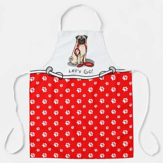 Laten we beginnen! (wandelen) Pug Dog (lichte mug) Schort (Voorkant)