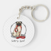 Laten we beginnen! (wandelen) Pug Dog (lichte mug) Sleutelhanger (Achterkant)