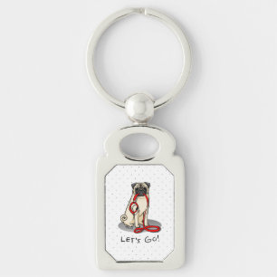 Laten we beginnen! (wandelen) Pug Dog (lichte mug) Sleutelhanger