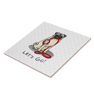 Laten we beginnen! (wandelen) Pug Dog (lichte mug) Tegeltje