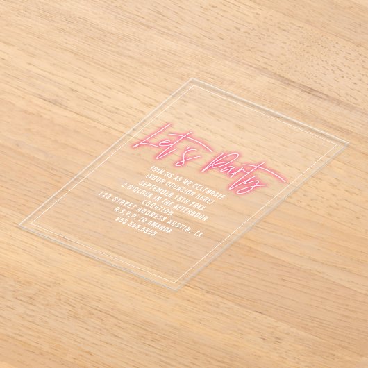 Laten we bij elke gelegenheid Neon Script Generic  Acryl Uitnodigingen (Laagn)