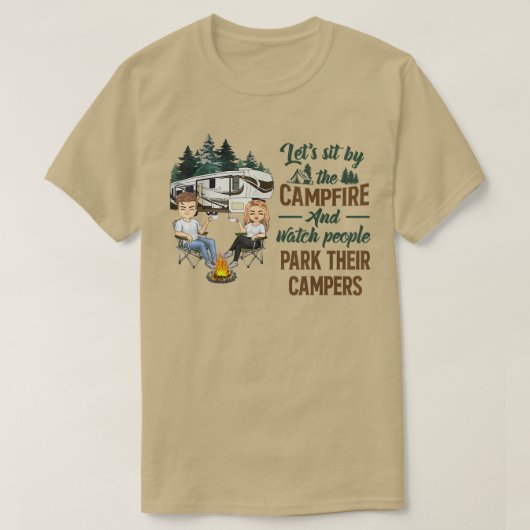 Laten we bij het kampvuur zitten en kijken hoe men t-shirt (Design voorkant)