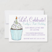 Laten we Birthday Party Blue Cupcake Cake vieren Kaart (Voorkant)