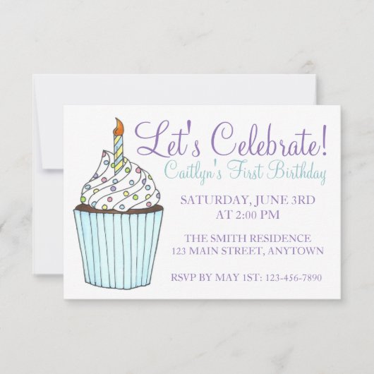 Laten we Birthday Party Blue Cupcake Cake vieren Kaart (Voorkant)