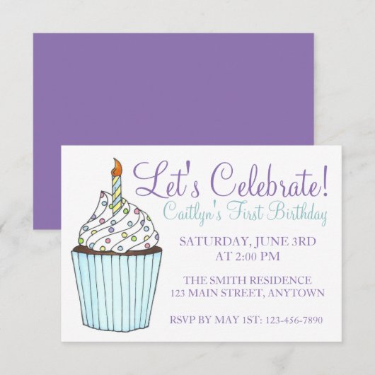 Laten we Birthday Party Blue Cupcake Cake vieren Kaart (Voorkant / Achterkant)