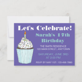 Laten we Birthday Party Blue Cupcake Cake vieren Kaart