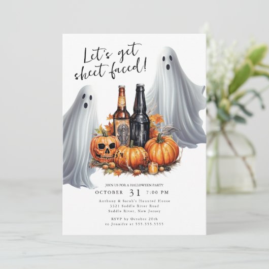 Laten we Blad Gezicht Halloween Feest Kaart (Staand voorkant)