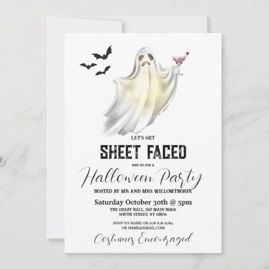 Laten we Blad Gezicht Halloween Party Ghost Fun Kaart (Voorkant)