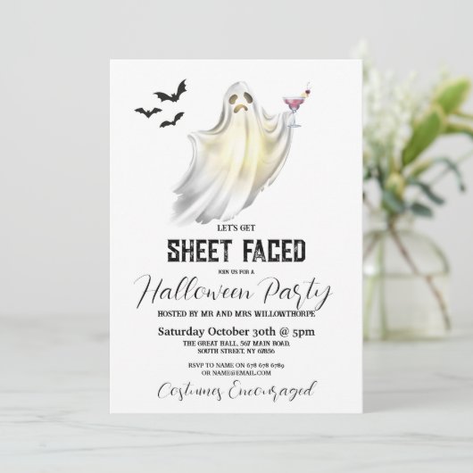 Laten we Blad Gezicht Halloween Party Ghost Fun Kaart (Staand voorkant)